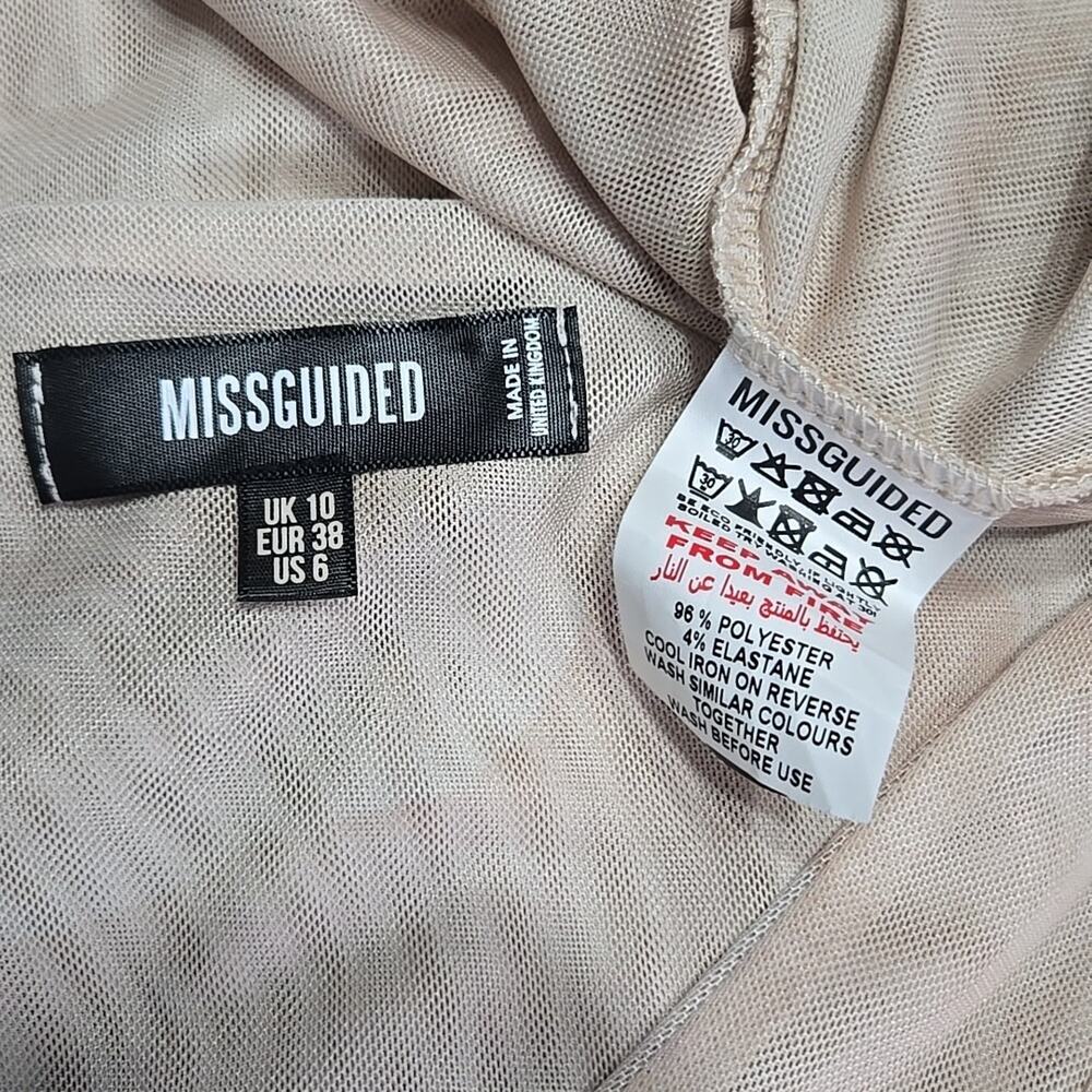 MISSGUIDED Beige Ruffle Mesh Mini Dress Size 6 - Picture 4 of 4
